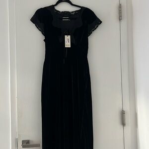 NWT Rixo Amari black velvet midi dress, size US 6 / UK 10
